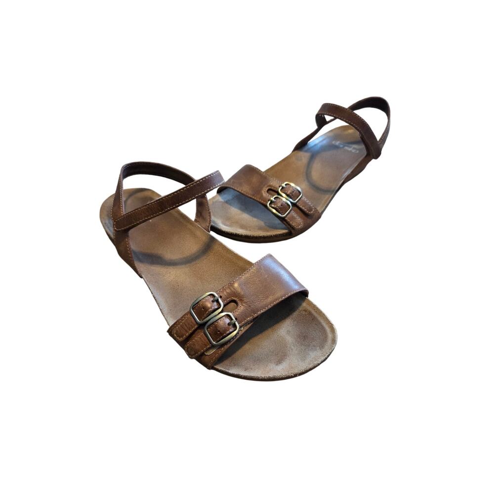 Dansko rebekah sandals burnished leather tan gold buckle flat comfort shoe 41
